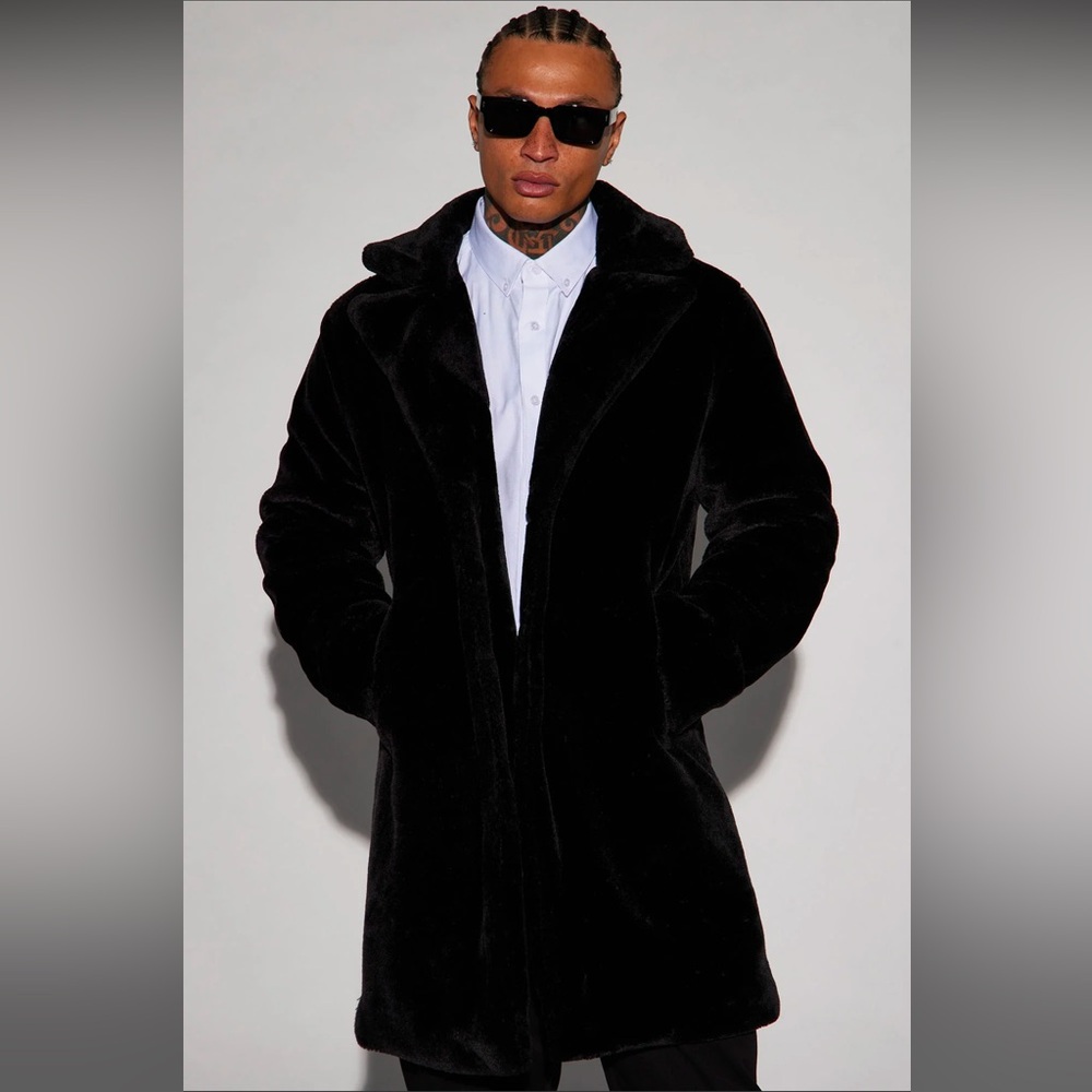 Men’s Cole Long Fur Coat Black